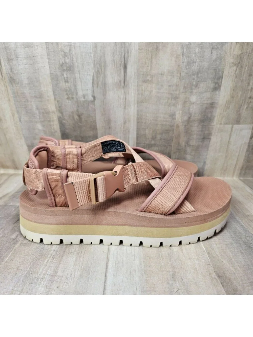 Teva Womans Size 6 Platform Indio Whip Pink Sandals Adjustable Straps - Picture 5 of 10